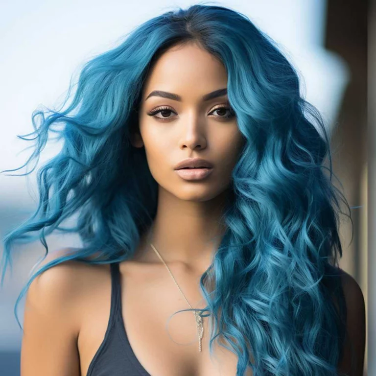 Beauty distribution model with vibrant blue hair
